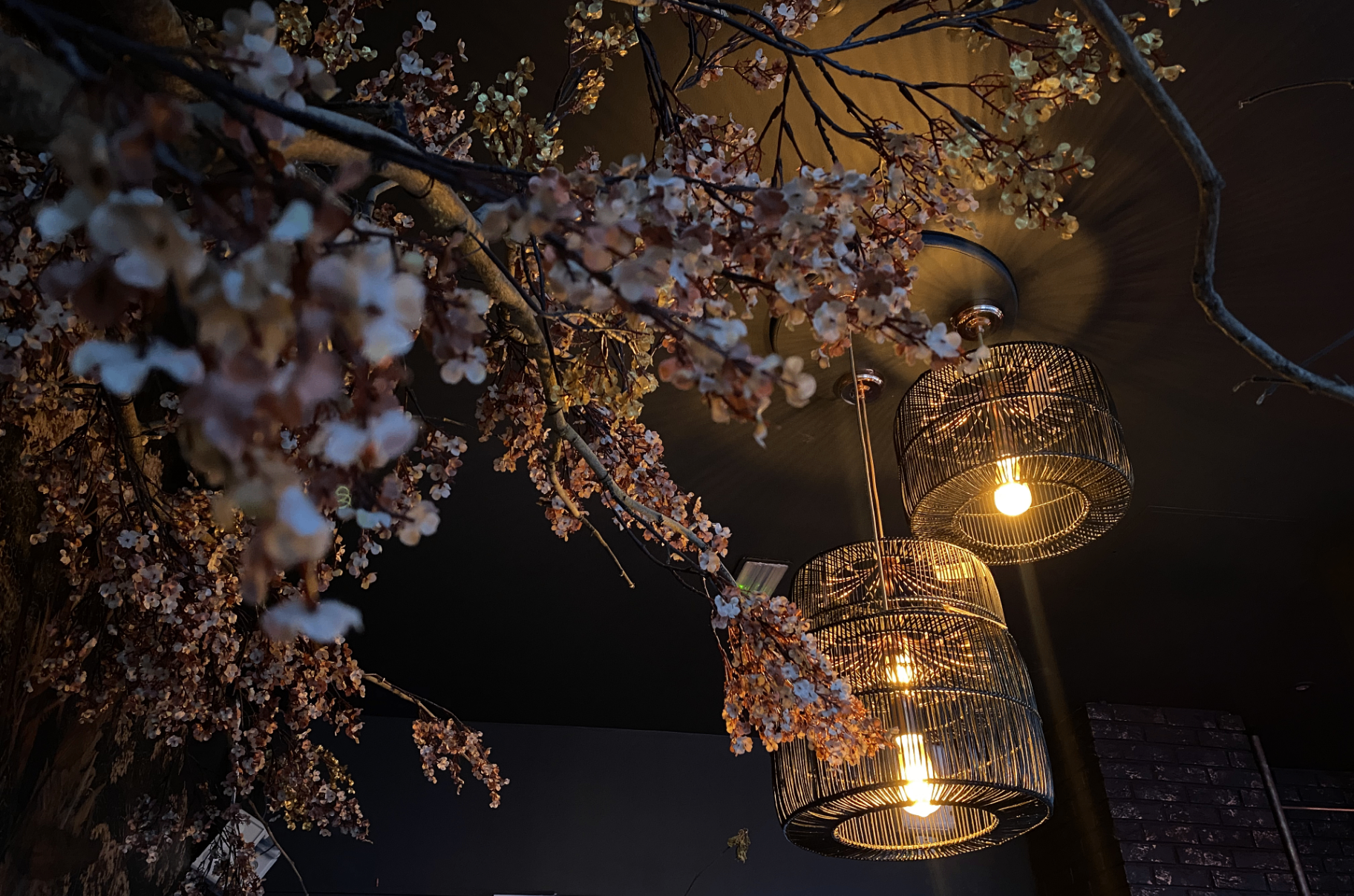 Main room with brass pendants